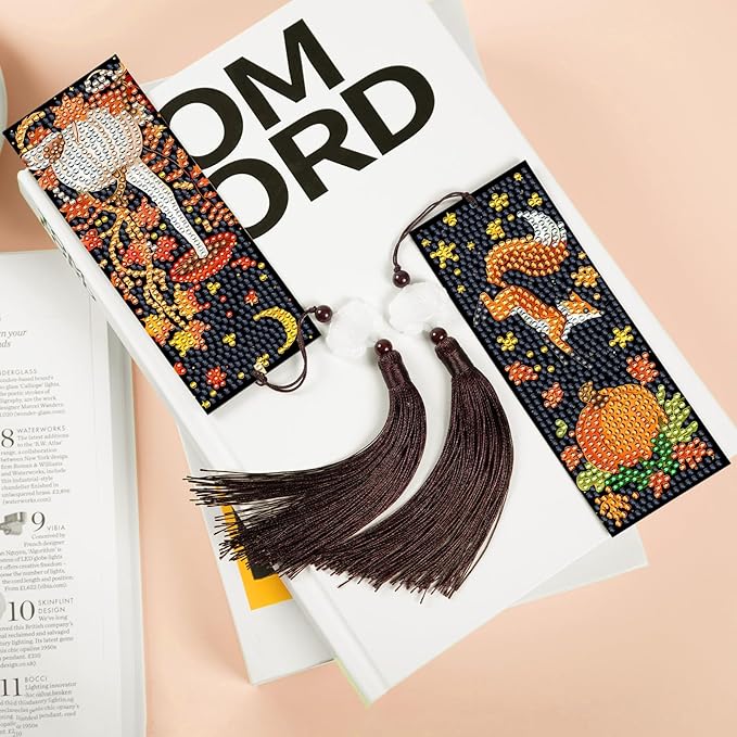 Anseal 3 Pcs 5D Thanksgiving Diamond Bookmarks Painting for Book Lovers, PU Leather Diamond Dotz Art Bookmark for Adults, Tassel Beaded Book Mark for Graduation Birthday Thanksgiving Reading Present