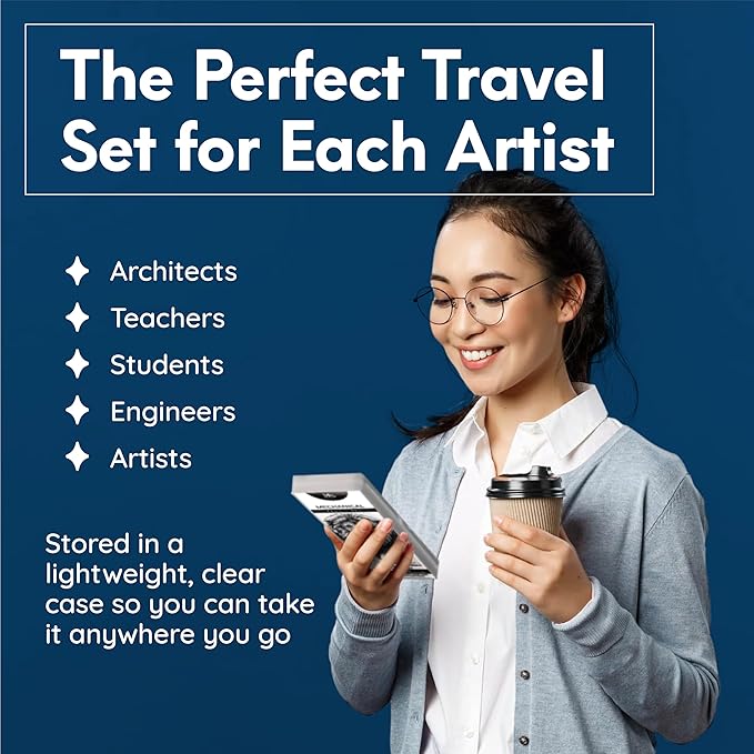 MozArt Mechanical Pencil 0.7mm Set with Case - With 2 x 30 HB Lead Refills, Eraser Pen With Refills -Sketch, Architecture, Drafting, Art, Drawing Supplies, Metal Mechanical Pencils