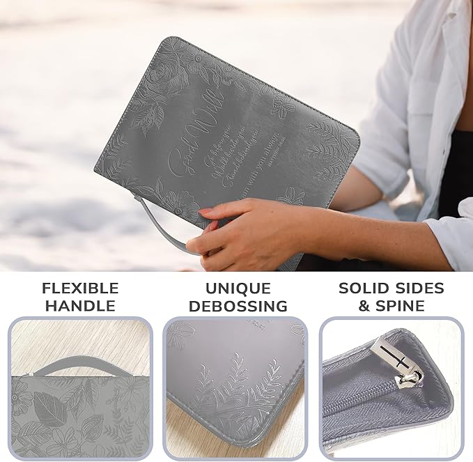 DEHITE Briefcase for Women – Leather Carrying Bag Large Size – | Fits Book 7 x 10.1 x 1.9 IN | Pen Slots | Zippered Pocket | Premium Faux Leather | – Grey Christian Gift Accessory