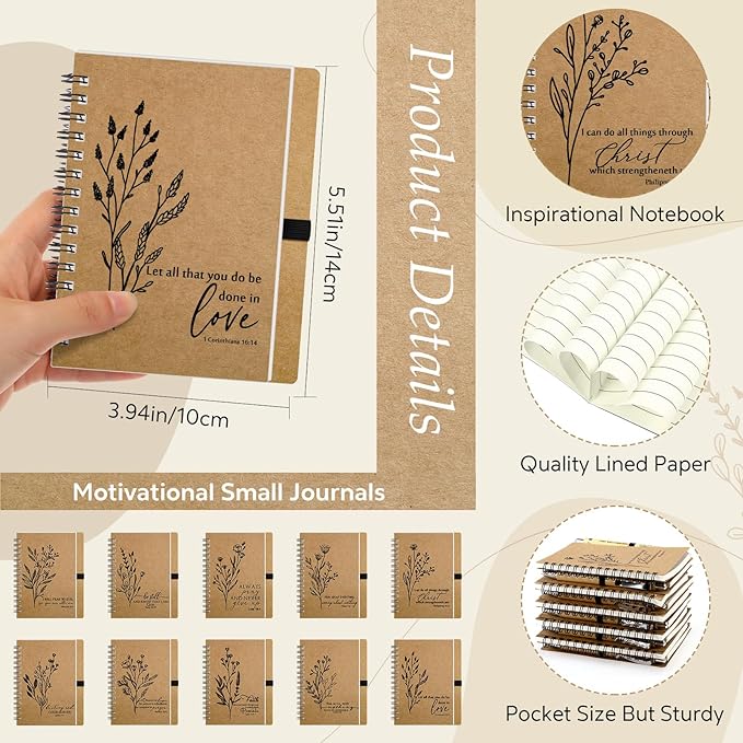 20 Pcs Bible Verse Spiral Notebook with Bamboo Christian Ballpoint Pens Aesthetic Religious Notepads Inspirational Journals Easter Christian Gifts for Women Men Office (Classic Style)