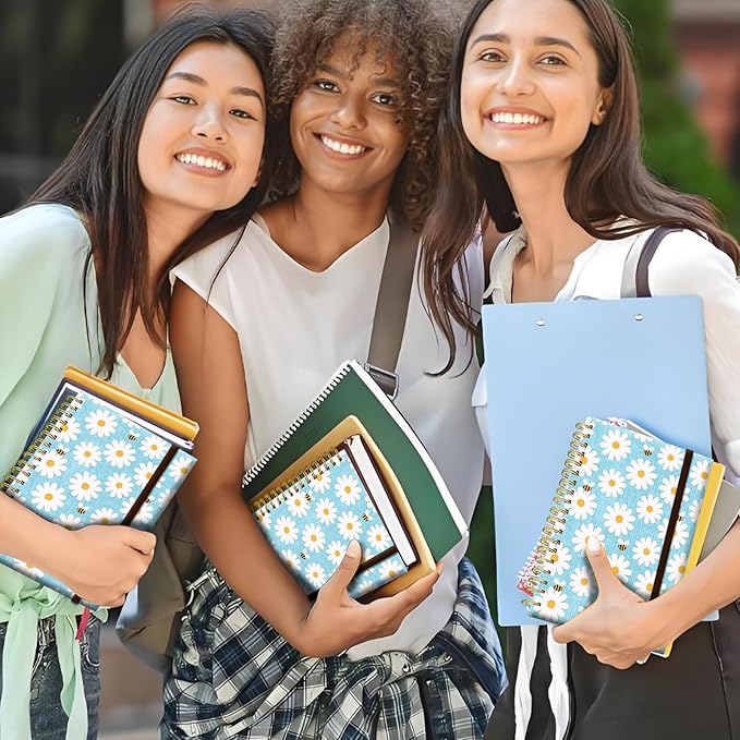 Spiral Journal Notebook, A5 Cute Notebooks for Women Men, College Ruled Hardcover Notebook for Work & Note Taking, 60 Pages Double-Wire Journals for Writing Cute Blue Daisy