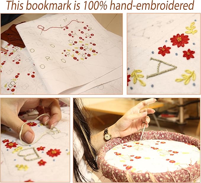 Personalized Hand Embroidered Corner Bookmark, Bookmarks for Women, Personalized Bookmark for Books, Cute Flower Book Mark, Hand Stitch Gift for Women for Book Lovers by HNQCPCVU (C, White)