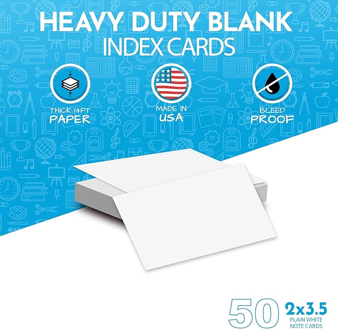 Home Advantage 3.5x5 Blank Index Cards - 50 Pack of Heavy Duty Bleed Proof Note Cards & Flashcards