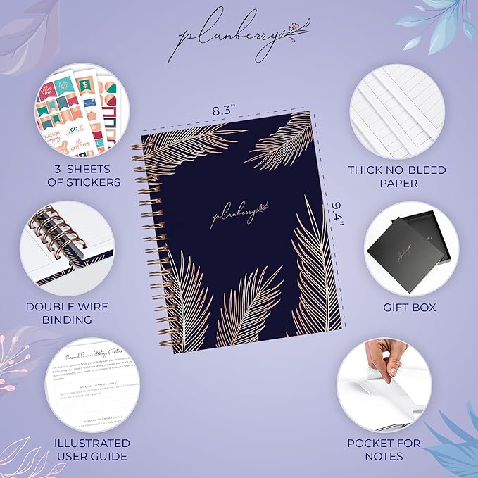 PLANBERRY Large Budget Planner & Monthly Bill Organizer with Pockets – Budgeting Book, Finance & Expense Tracker, 8.3x9.4″ (Royal Blue)
