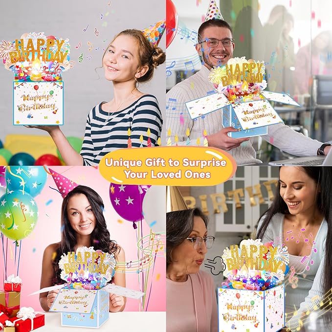 Large Pop Up Birthday Cards with Blowable Lights and Music,Funny Happy Birthday Cards 3D Greeting Cards Special Birthday Gifts for Kids Teens Women Men Son Daughter