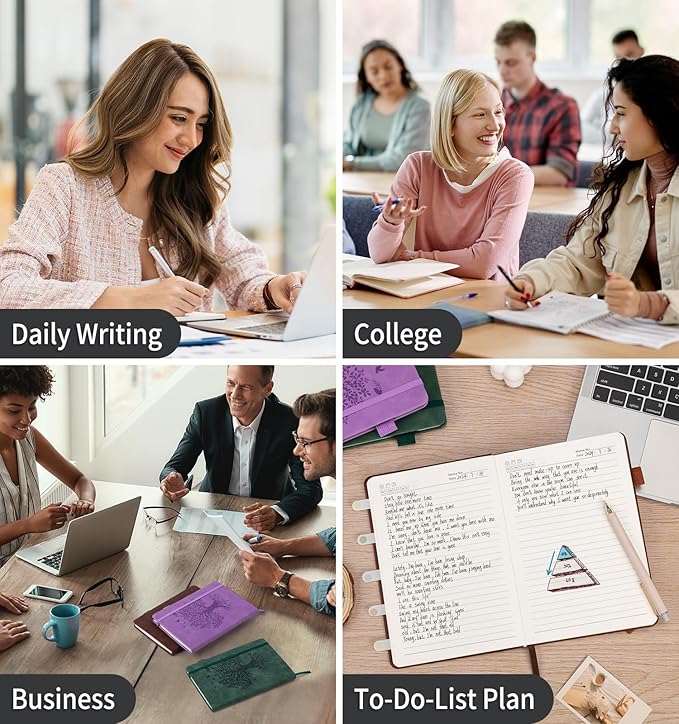 Lined Journal Notebook for Women Men, A5 Hardcover Leather Journals for Writing, 200 Pages Thick Paper, Daily Journal Notebook for Work, School, Note Taking, Business, Travel, College Ruled