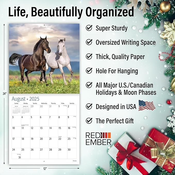 RED EMBER Horses 2025 Wall Calendar 12 Month | 12" x 24" Open | Thick & Sturdy Paper | Giftable | Calendar 2025