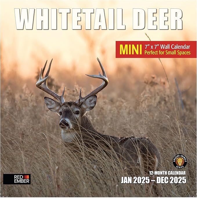 RED EMBER Whitetail Deer Mini 2025 Wall Calendar 12 Month | 7" x 14" Open | Thick & Sturdy Paper | Giftable | Calendar 2025