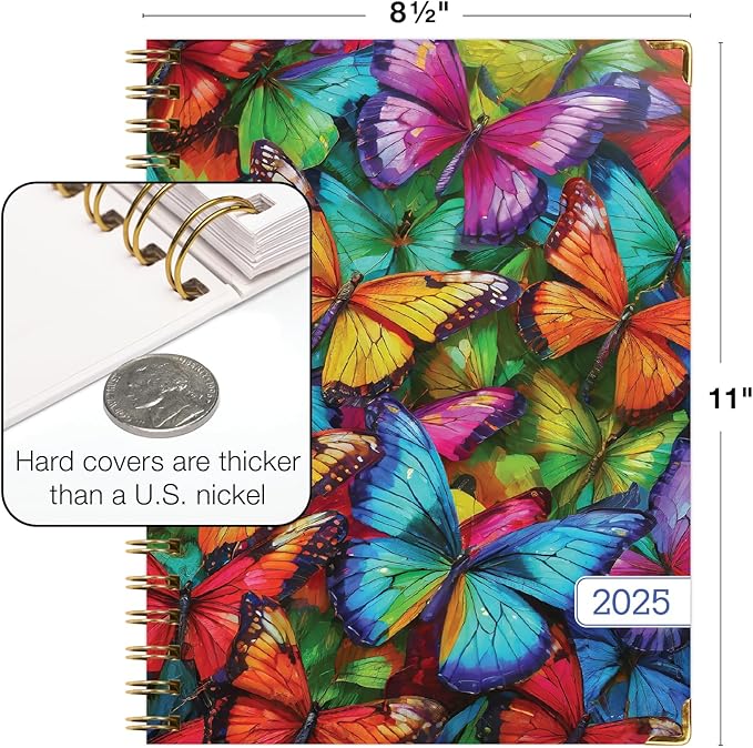 HARDCOVER 2025 Planner, 8.5"x11": 14 Months (November 2024 - December 2025), Daily Weekly Monthly Planner, Yearly Agenda, Bookmark, Pocket Folder and Sticky Note Set (Colorful Butterflies)