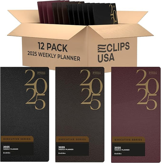 Weekly Planner 2025, Planner, 2025 Weekly Planner, 2025 Planner Weekly And Monthly, 3” x 6”, Weekly Pages, 6 Black 3 Brown 3 Burgundy, (12 Pack, 3 X 6)