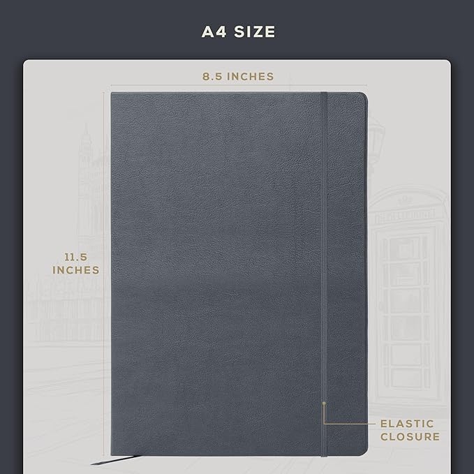 BEECHMORE BOOKS Lined Journal Notebook, 8.5 x 11.5 inch, A4 160 Lined Pages, Hardcover Leather Journals for Women, Men, Writing and Notebooks for Work - 120 GSM Thick Paper, Gifts Box Included