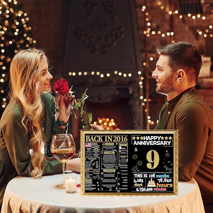 Joycard 9th Anniversary Card for Women Men, Gold Wedding Card for Wife Husband, Sweet Marriage Decorations Gifts for Couple, Perfect for Her Him on Anniversary Day, Back in 2016