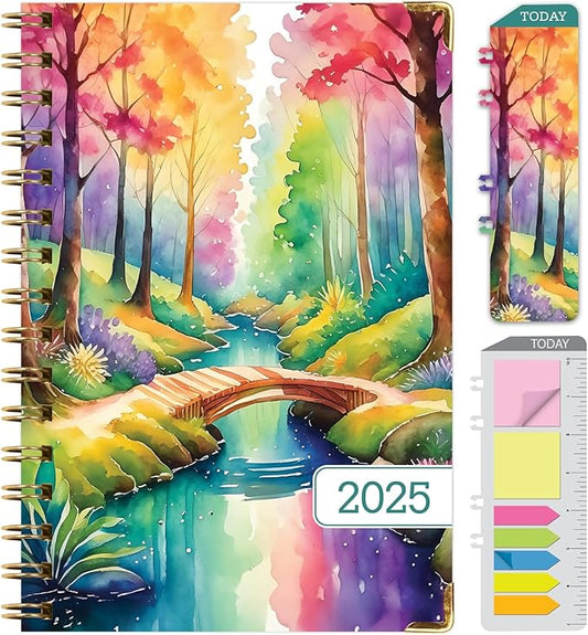 HARDCOVER 2025 Planner, 5.5"x8": 14 Months (November 2024 - December 2025), Daily Weekly Monthly Planner, Yearly Agenda, Bookmark, Pocket Folder and Sticky Note Set (Rainbow Trail)