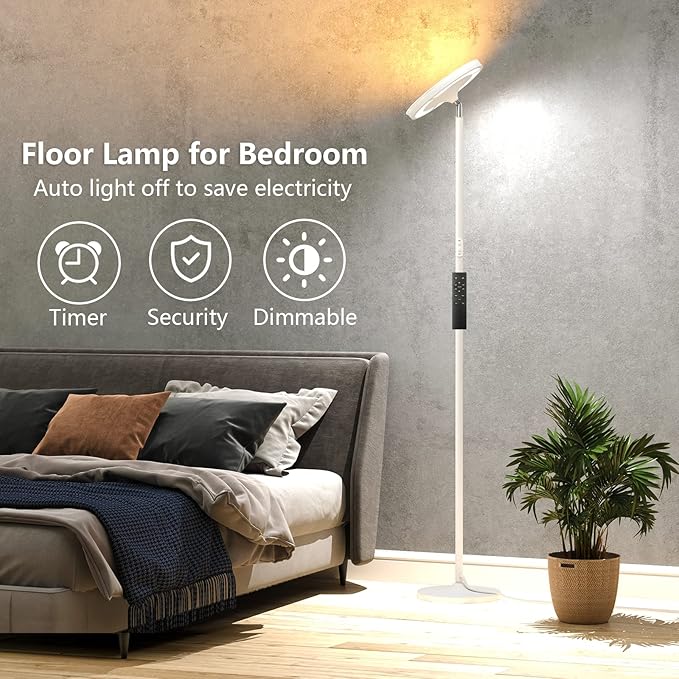 Keepsmile Double Side Lighting White Led Floor Lamp with Remote Smart App 36W 2600LM Bright Tall Standing RGB Angle Multicolor Dimmable Modern Floor Lamps for Living Room Bedroom Office