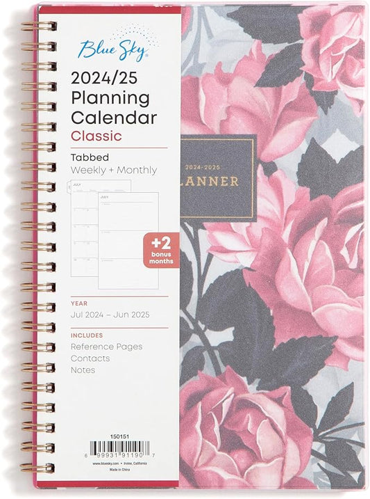 Blue Sky 2024-2025 Academic Year Weekly and Monthly Planner, July 2024 – June 2025, 5" x 8", Frosted Flexible Cover, Wirebound, Roosevelt Pink (150151)