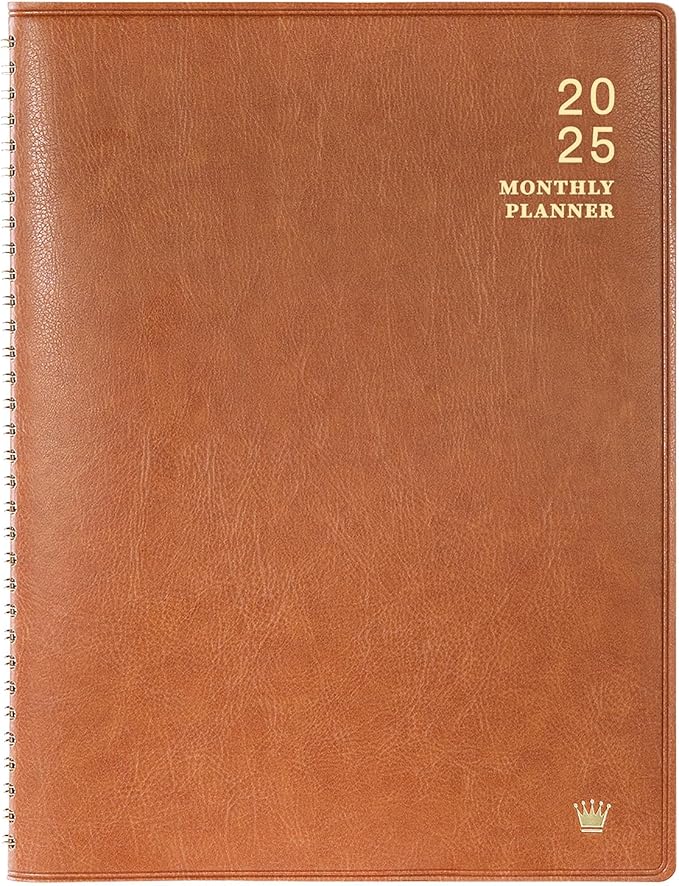 2025 Monthly Planner - 2025 Calendar/Planner 12 Months with Faux Leather, 8.86" x 11.4", Jan.2025 - Dec.2025, 15 Notes Pages, Strong Twin - Wire Binding, Pocket, Monthly Tabs, Perfect Organizer