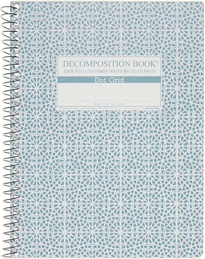 Decomposition Mosaic Dot Grid Spiral Notebook - 9.75 x 7.5 Journal with 144 Dot Grid Pages - 100% Recycled Paper - Notebooks for School Supplies, Home & Office - Made in USA