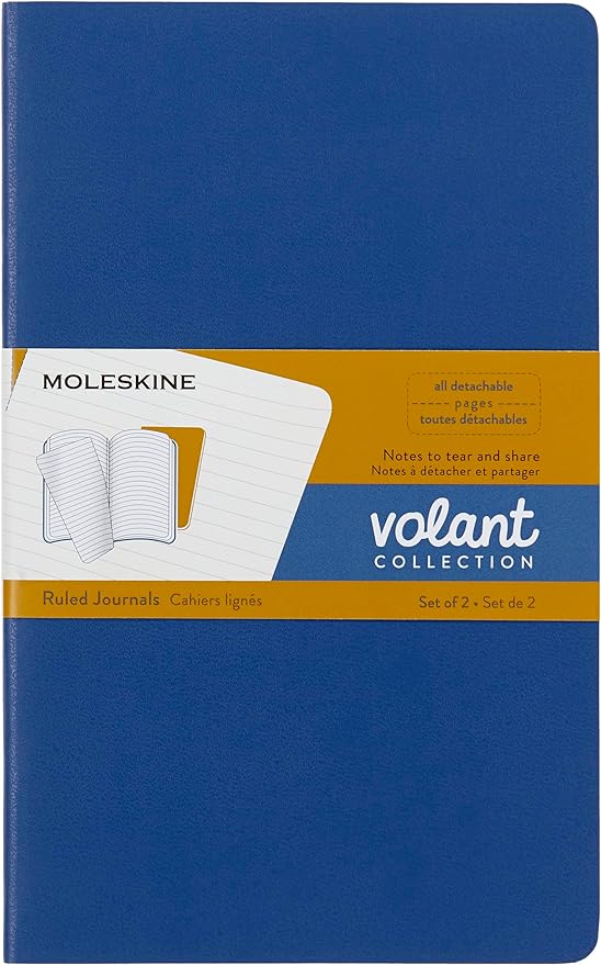 Moleskine Volant Journal, Soft Cover, Large (5" x 8.25") Ruled/Lined, Forget-Me-Not Blue/Amber Yellow, 96 Pages (Set of 2)
