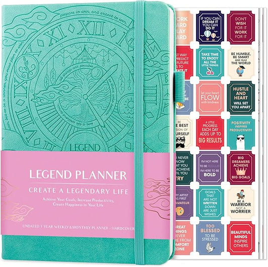 Legend Planner – Weekly & Monthly Life Planner to Hit Your Goals & Live Happier. Organizer Notebook & Productivity Journal. A5 (Aquamarine)
