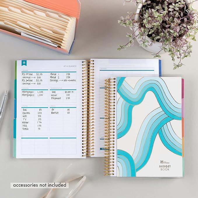 A5 Spiral - Bound Budget Planner. Savings Tracker, 72 Month-At-A-Glance Pages and 4 Pages of Debt Trackers. 13 Tabs. 160 Pages of Thick 80 Lb. Paper. Sticker Sheet Included by Erin Condren.