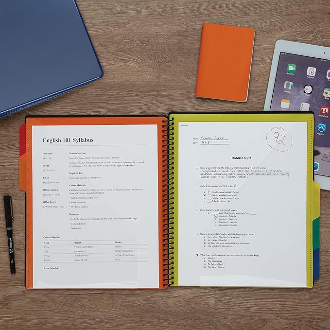 Samsill 2 Pack 10 Pocket Project Organizer with 5 Dividers,File Folders Letter Size,Customizable Front Cover,Inner Zipper Pouch,Erasable Write-On Tabs in Assorted Colors, Plastic Folders with Pockets