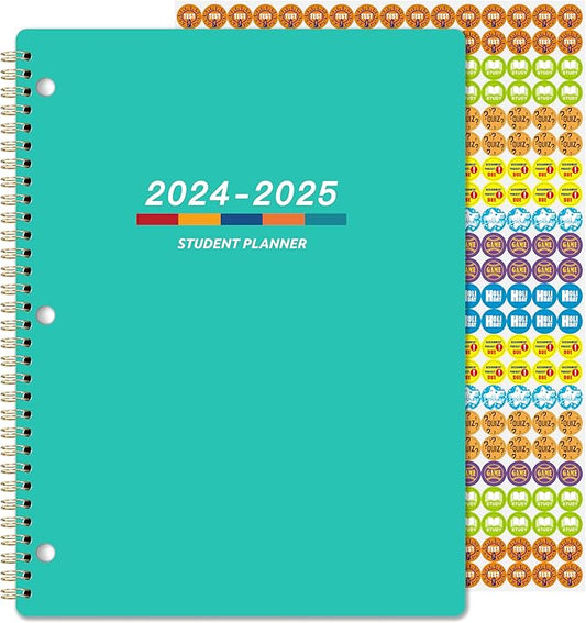 Student Planner 2024-2025 - Academic Planner 2024-2025 from July 2024 - June 2025, 11" × 9", Weekly Lesson Planner with Stickers, Week's Goals, Printed Tabs and Golden Twin-Wire Binding