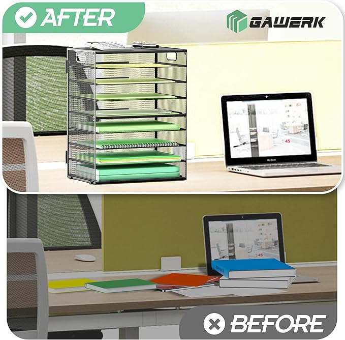 2 Pack 9-Tier Paper Organizer Letter Tray with Handle, Mesh File Organizer Paper Sorter Holder, Desk Organizer for Office Home School, Black