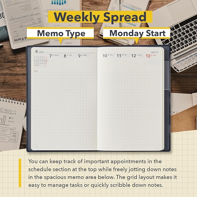 NOLTY Lights Memo Small Weekly Planner 2025, Japanese Edition, Dark Navy