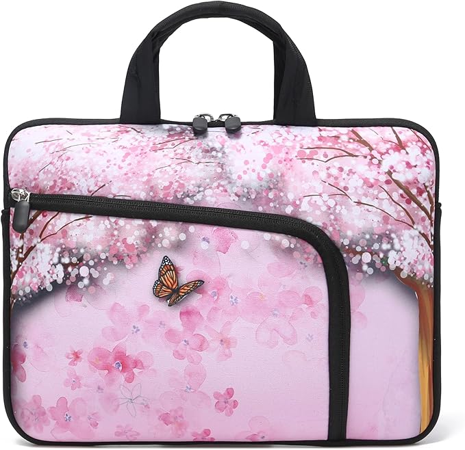11.6 12 12.5 inch Laptop Sleeve Chromebook Case Ultrabook Case Notebook Sleeve Tablet Case Neoprene Handle Sleeve for Men Women, Two Pockets Fit Apple MacBook Air Samsung Acer HP DELL (Cherry Blossom)