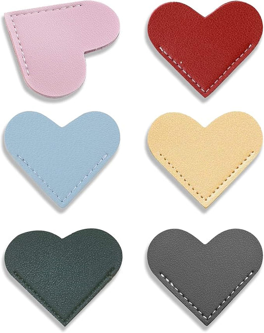 6pcs Leather Bookmarks for Women with Heart Shape, Cute Corner Bookmark, Book Accessories for Reading Lovers, Book Markers for Women, Bookmarks for Book Lovers by HNQCPCVU (Heart)