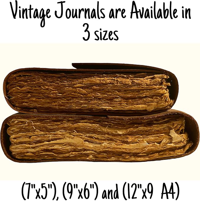 Vintage Leather Journal - 200 Pages Deckle Edge Rustic Paper - Unlined Pages Book of Shadows, Grimoire, Junk Notebook, Fantasy Medieval Gifts, Sketchbook, Antique Scrapbook (12"x9")