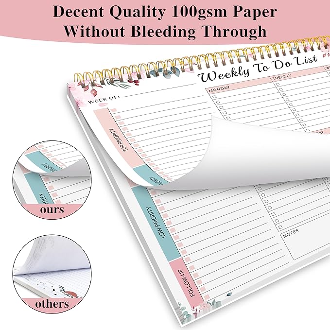 Weekly To Do List Notepad with 52 Undated Sheets（8.5"×11"）- Undated Weekly Desk Planner for Women & Man, School/Office Supplies - Whispering Petal