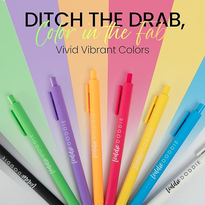 Loddie Doddie Gel Pens - 8-Pack 0.7 mm Medium Point Retractable, No Bleed, Smooth Writing Neon Ink for Journaling & Note Taking