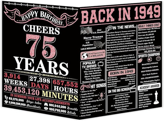 YiKaLus Happy 75th Birthday Card for Friends Bestie, Best 75 Year Old Birthday Gifts Decorations for Women Men, Rose Gold Back In 1949 Card