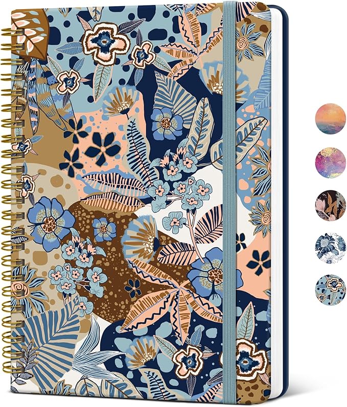 Lined Spiral Journal Notebook for Women, A5 College Ruled Journals for Writing, Hardcover Notebooks for Work, Note Taking and Office School Supplies,140 Pages - Lineage Floral