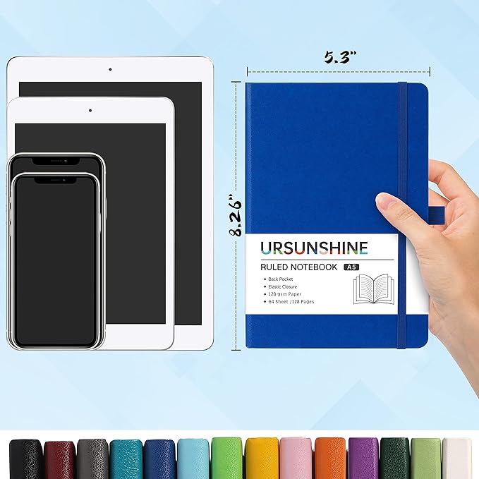 Ruled Notebook/Journal - Classic Lined Journal/Notebook, Hardcover with Thick Paper, 5.3" x 8.26", Banded + Pen Holder +Inner Pocket - Deep Blue