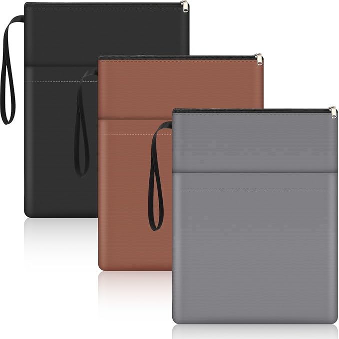 Aliceset 3 Pcs Book Lovers Gifts Book Sleeves with Zipper 11.8 x 9 inch Travel Book Covers Protector Pouch Bag with Pocket Handle Strap for Hardcover Paperback Washable (Black, Dark Brown, Dark Gray)