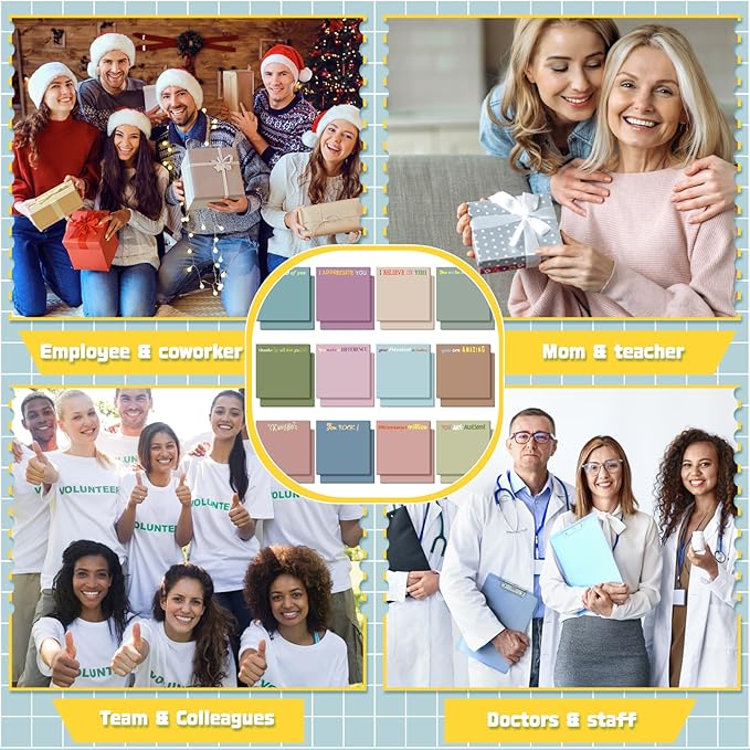 Yinder 24 Pcs Inspirational Sticky Notes with Lines Cute Motivational Sticky Notes Pad Employee Appreciation Gifts Bulk for Teacher Nurse Coworkers Office Supplies 3 x 3''(Morandi Color,Thank You)