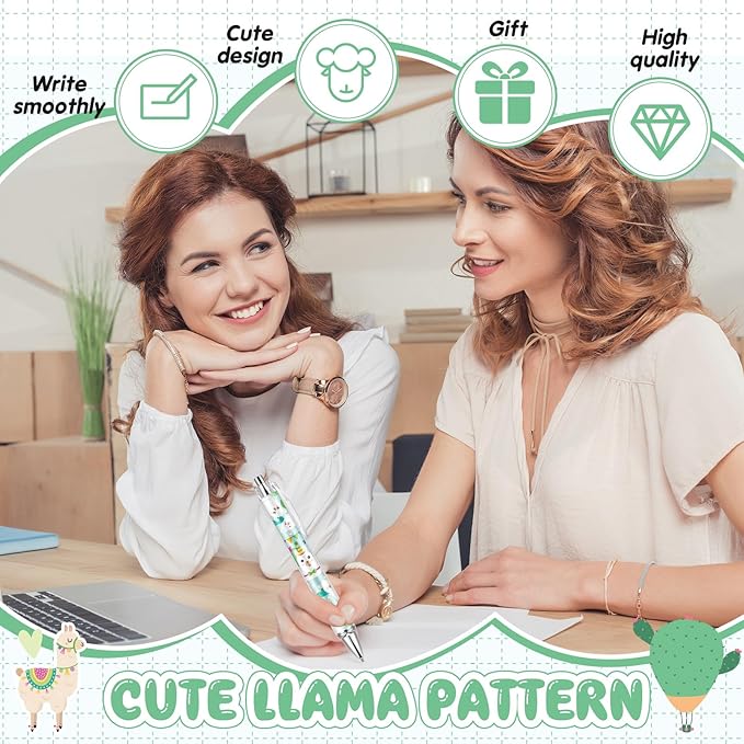 Ireer 8 Pcs Ballpoint Pens for Women 1.00 mm Cute Black Ink Fancy Pens Fine Point Smooth Writing for Journaling Aesthetic Office Supplies(Llama)