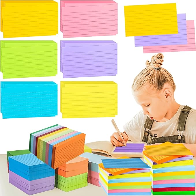 MotBach 180 PCS Ruled Index Cards Flash Cards,4" x 6", Colored Ruled Notecards Study Cards Memo Scratch Pad Lined Studying Record Index Cards To Do List for Home School Office Supplies