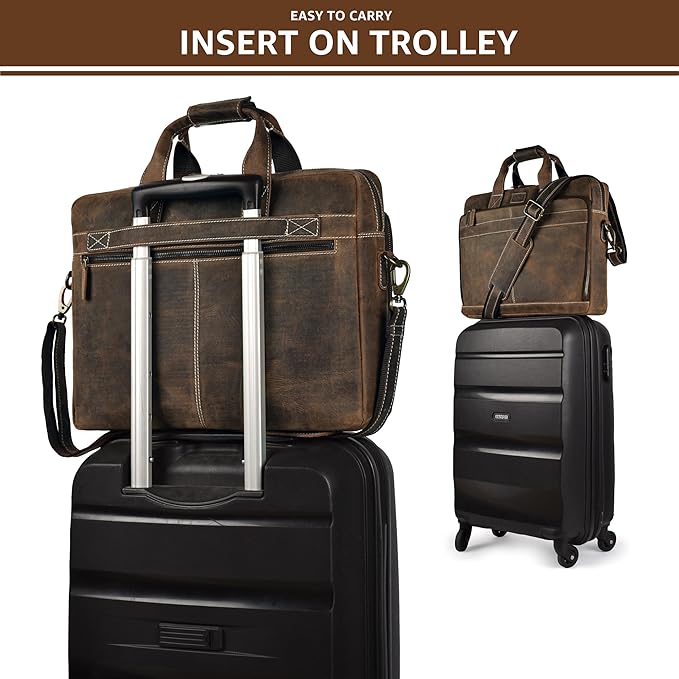 LEATHER VILLAGE 16" Leather Laptop Messenger Briefcase Bag for Men-Leather Satchel for Travel and Office Shoulder Bag- Rustic Brown