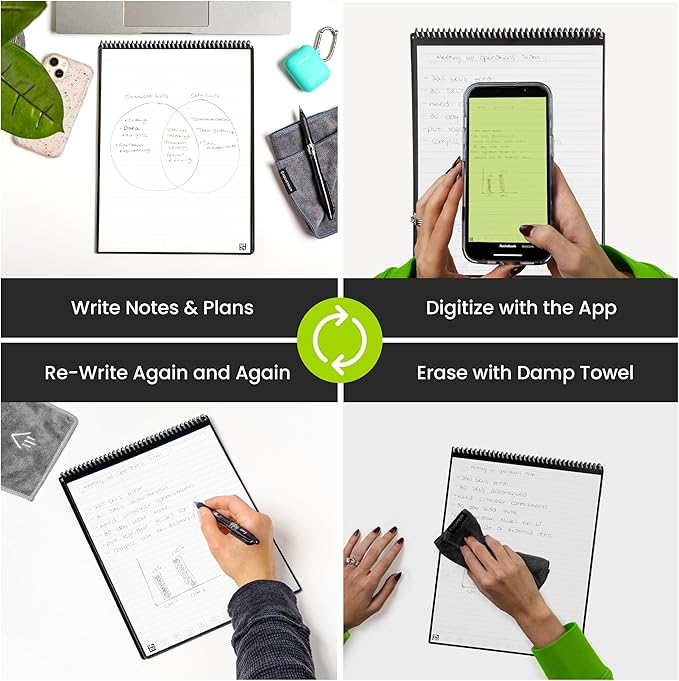 Rocketbook Flip Reusable Smart Notepad, Top Bound Notebook Executive Size 6x8.8, Black - Lined and Dotted Pages, App-Connected, Erasable, Ideal for Righties and Lefties