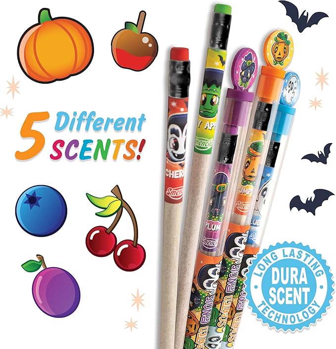 Halloween Smencils - HB #2 Patented Gourmet Scented Pencils, 5 Count, Gifts for Kids, School Supplies, Classroom Rewards