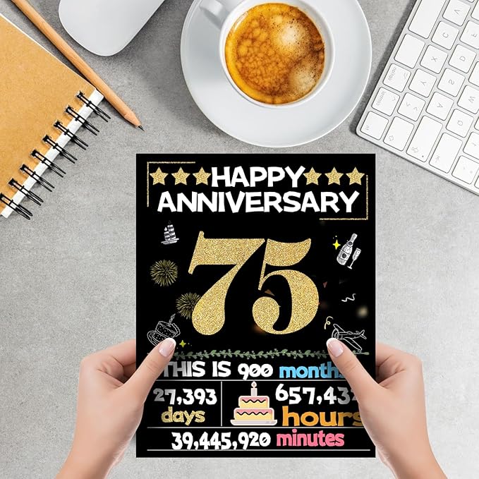 Joycard 75th Anniversary Card for Women Men, Gold Wedding Card for Wife Husband, Sweet Marriage Decorations Gifts for Couple, Perfect for Her Him on Anniversary Day, Back in 1950