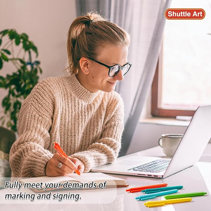 Shuttle Art Ballpoint Pens, 24 Pack Colored Retractable Black Ink Ball Point Pens, Cute Pens 1.0mm Medium Point Quick Drying for Writing Journaling Taking Notes School Office Home