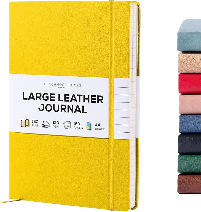 BEECHMORE BOOKS Lined Journal Notebook, 8.5 x 11.5 inch, A4 160 Lined Pages, Hardcover Leather Journals for Women, Men, Writing and Notebooks for Work - 120 GSM Thick Paper, Gifts Box Included