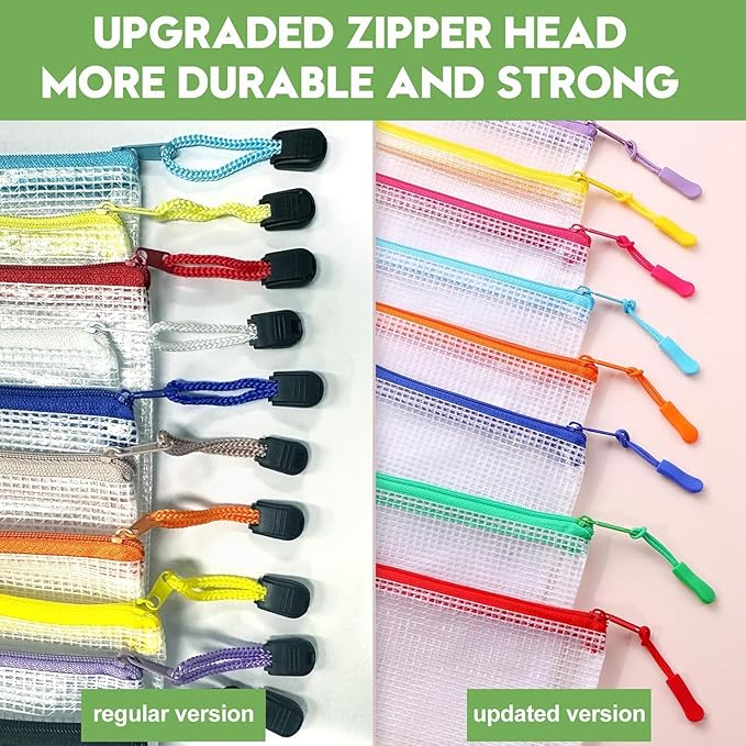 18 Pack A4 Mesh zipper pouch bags, Zipper Bags with Label Pocket,Zipper Pouches of office supplies,File Bags for Classroom Organization,Puzzles, Board Game Storage