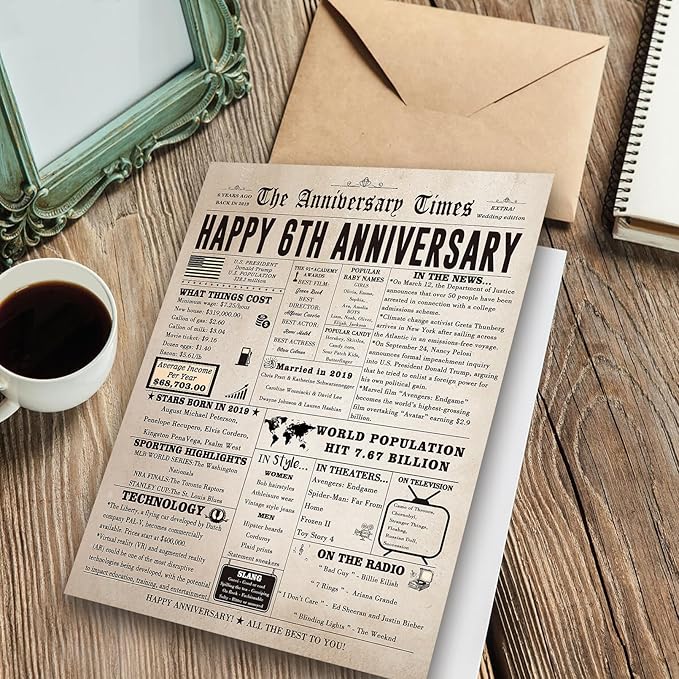 Jumbo 6th Anniversary Card for Him Her, Vintage 6 Years Wedding Anniversary Card Gifts for Husband Wife, Funny Iron Anniversary Pun Card for Women Men