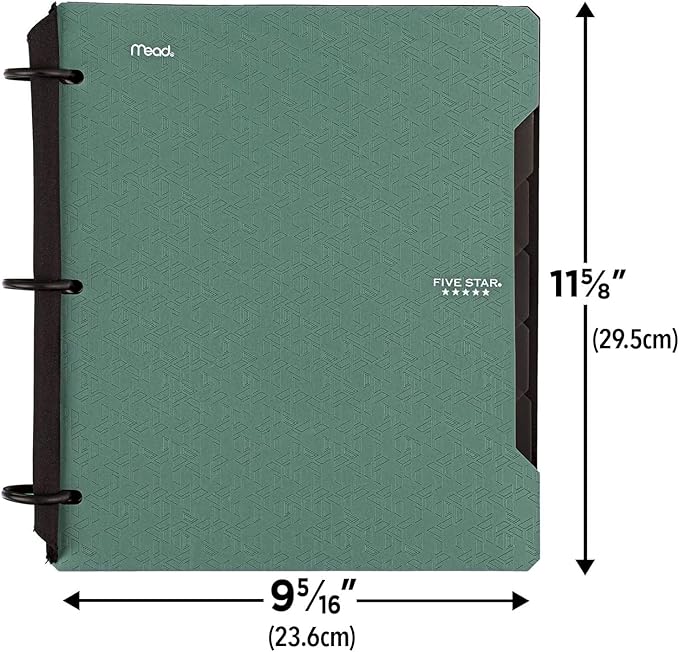 Five Star Flex Refillable Notebook + Study App, College Ruled Paper, 1 Inch TechLock Rings, Pockets, Tabs and Dividers, Seaglass Green (29328AQ8)