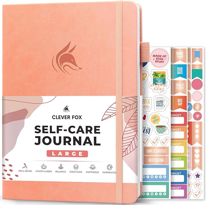 Clever Fox Self-Care Journal – Wellness & Daily Reflection Notebook – Mental Health & Personal Development Journal – Self-Care, Meditation & Mood Journal for Women & Men – Large (Peach Pink)